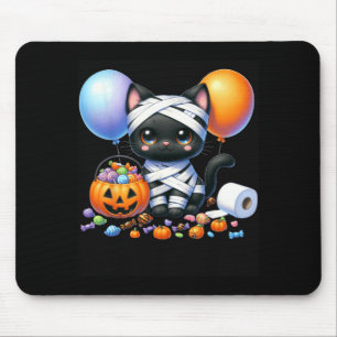 Cute Halloween Black Cat Pumpkin Trick Or Treat Mouse Pad
