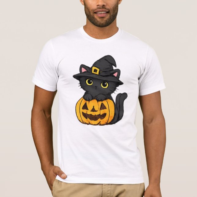 Cute Halloween Black Cat T-Shirt (Front)