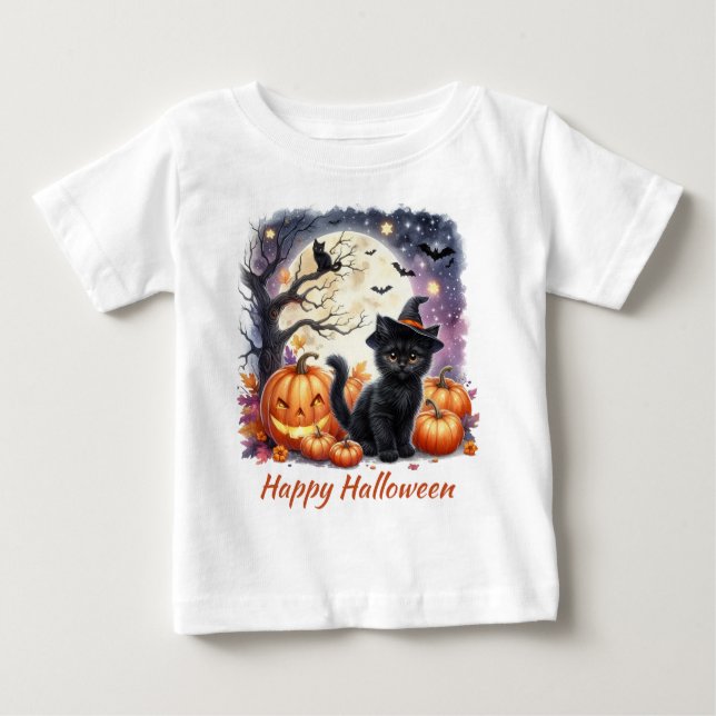 Cute Halloween Black Cat T-Shirt (Front)