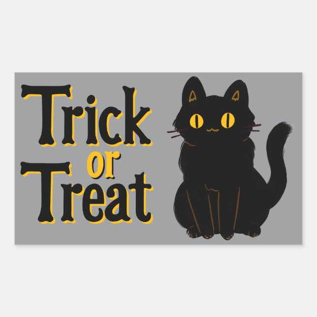 Cute Halloween Black Cat Trick or Treat Rectangular Sticker (Front)