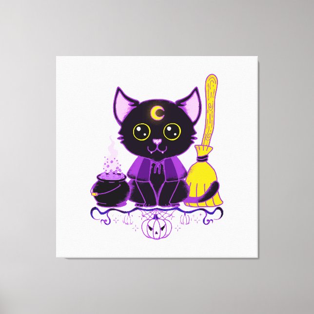 Cute Halloween Black Cat Witch Canvas Print (Front)