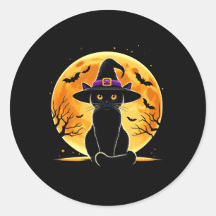 Cute Halloween Black Cat Witch Hat Halloween Classic Round Sticker