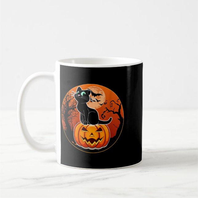 Cute Halloween Black Cat Witch Hat Pumpkin For Coffee Mug (Left)