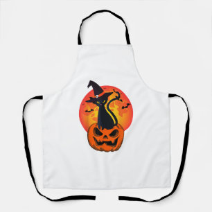 Cute Halloween Black Cat Witch Hat Pumpkin For Kid Apron