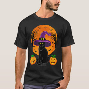 Cute Halloween Black Cat Witch Hat Pumpkin For Kid T-Shirt