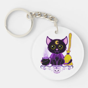 Cute Halloween Black Cat Witch Key Ring