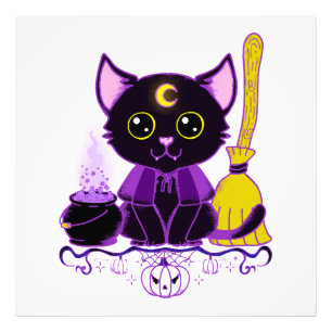 Cute Halloween Black Cat Witch Photo Print