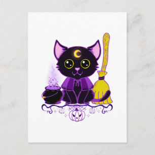 Cute Halloween Black Cat Witch Postcard