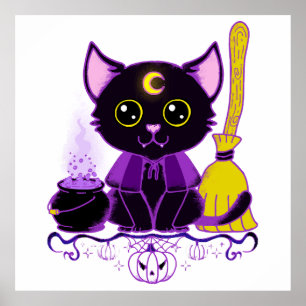 Cute Halloween Black Cat Witch Poster