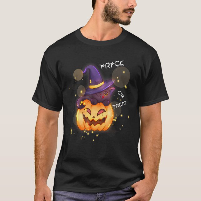 Cute Halloween black cat witch Pumpkin for Girls k T-Shirt (Front)