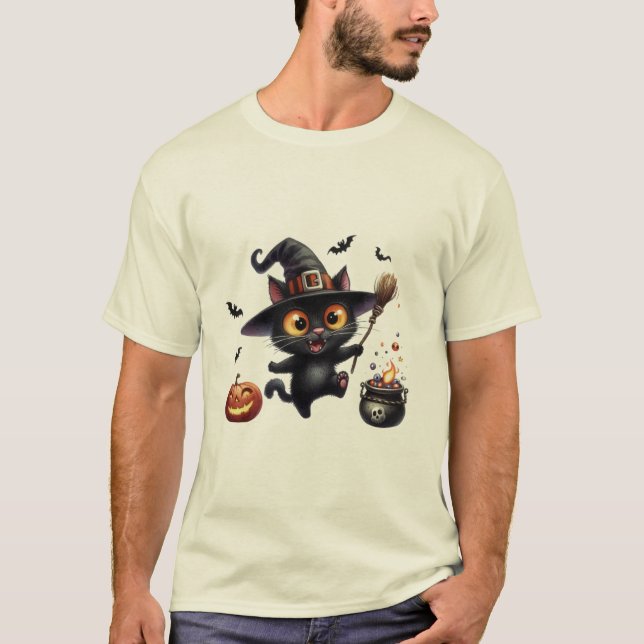 Cute Halloween Black Cat Witch ✨🐾🎃 T-Shirt (Front)