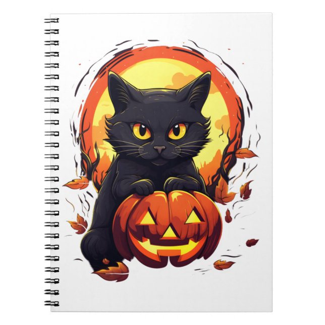 Cute Halloween Black Cat with Pumpkin   Notebook (Front)