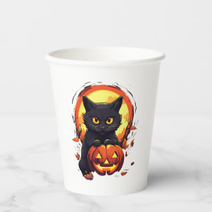 Cute Halloween Black Cat with Pumpkin   Paper Cups