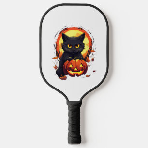 Cute Halloween Black Cat with Pumpkin Pickleball Paddle