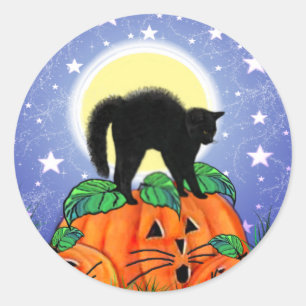 Cute Halloween Black Cat with Pumpkins Stickers