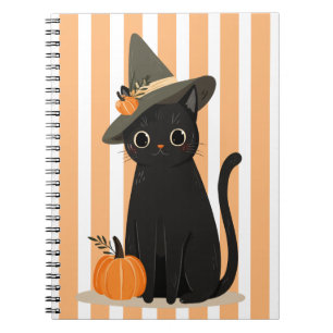 Cute Halloween Black Cat with Witch Hat Pumpkin Notebook