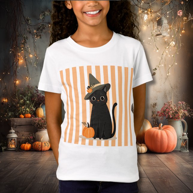 Cute Halloween Black Cat with Witch Hat Pumpkin T-Shirt (Creator Uploaded)