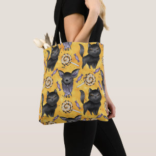 CUTE HALLOWEEN BLACK CATS AND BATS TOTE BAG