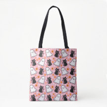 Cute Halloween Black Cats And Ghosts Tote Bag