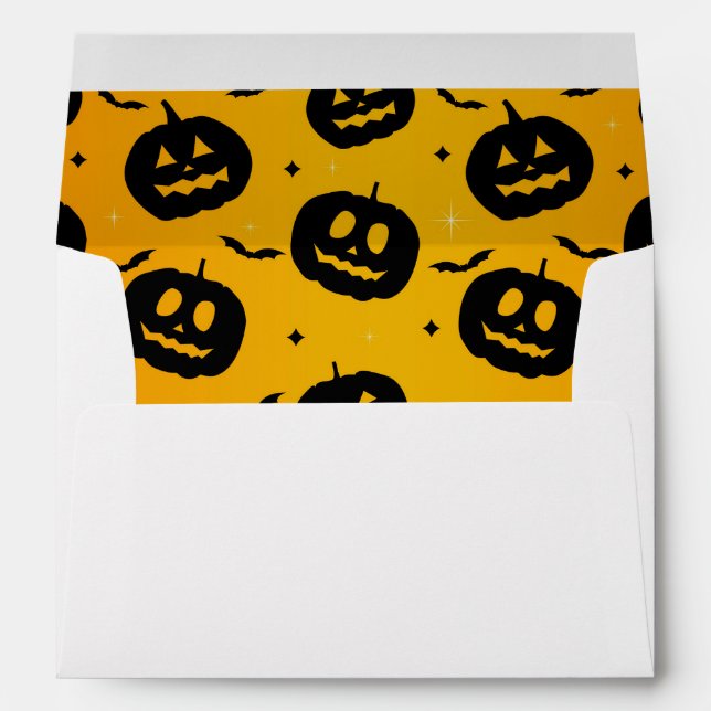 Cute Halloween Black Pumpkins & Bats Pattern White Envelope (Back (Bottom))