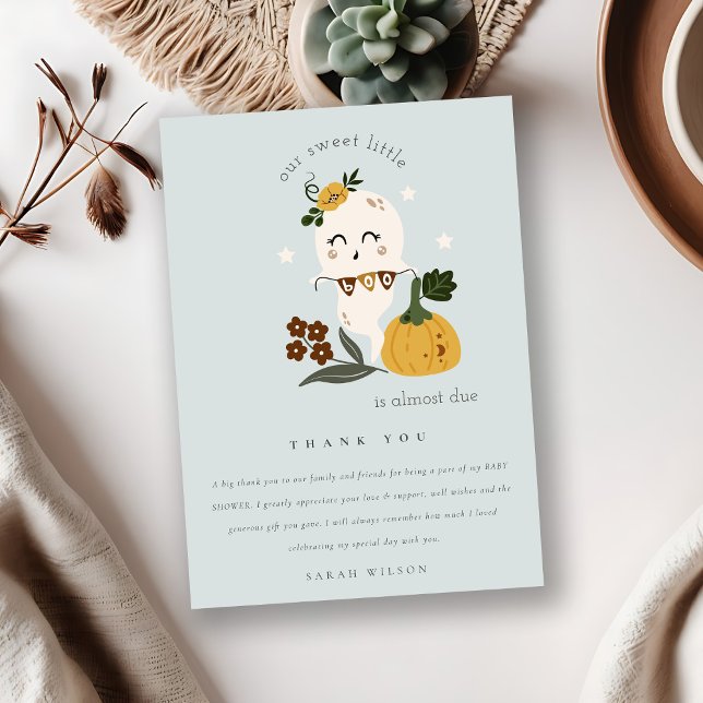 Cute Halloween Blue Ghost Little Boo Baby Shower Thank You Card (Creator Uploaded)