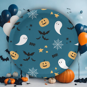 Cute Halloween Boo Blue Paper Plates