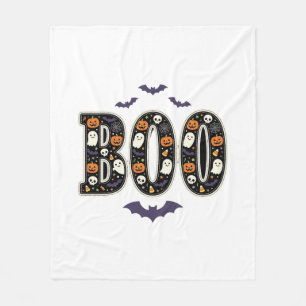 Cute Halloween Boo Ghost Pumpkin Design Fleece Blanket