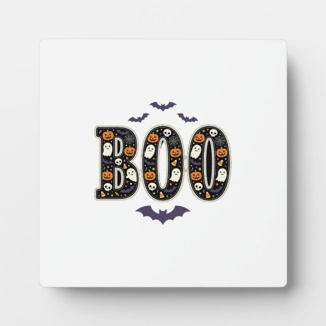 Cute Halloween Boo Ghost Pumpkin Design Plaque (Front)