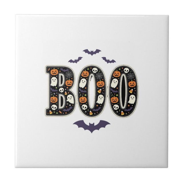 Cute Halloween Boo Ghost Pumpkin Design Tile (Front)