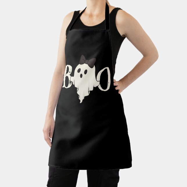 Cute Halloween “Boo” Ghost with Bow –  Apron (Insitu)