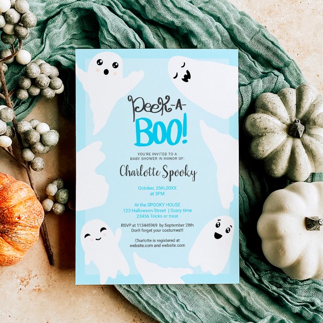 Cute Halloween boo ghosts blue baby shower Invitation (Cute Halloween boo ghosts blue baby shower Invitation)