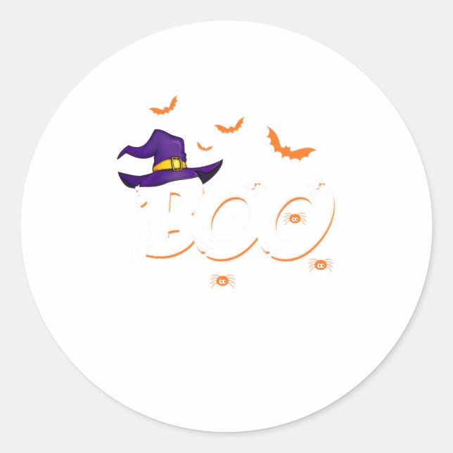 Cute Halloween Boo Gift Witch Hat Spider Tri Classic Round Sticker (Front)