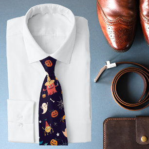 Cute Halloween Boo Monsters Ghosts Spiders Pumpkin Tie