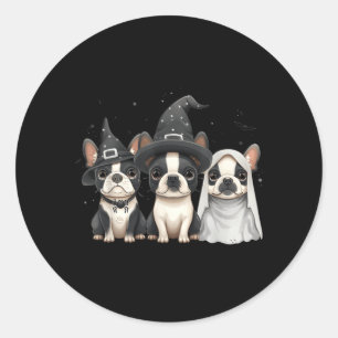 Cute Halloween Boston Terrier Dogs Witch Hat Ghost Classic Round Sticker
