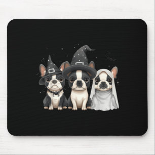 Cute Halloween Boston Terrier Dogs Witch Hat Ghost Mouse Pad