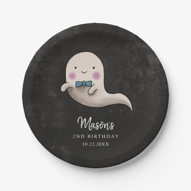 Cute Halloween Bow Tie Ghost Birthday Party Paper Plate (Front)