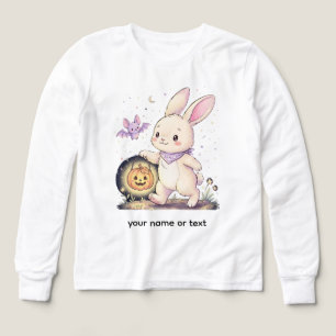 Cute Halloween Bunny with Pumpkin Lantern and Bat