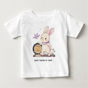 Cute Halloween Bunny with Pumpkin Lantern and Bat Baby T-Shirt