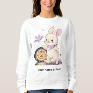 Cute Halloween Bunny with Pumpkin Lantern and Bat Sweatshirt