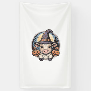 Cute Halloween Calf Witch Hat Vintage Engraving De Banner