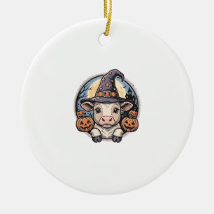 Cute Halloween Calf Witch Hat Vintage Engraving De Ceramic Tree Decoration