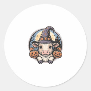 Cute Halloween Calf Witch Hat Vintage Engraving De Classic Round Sticker