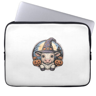 Cute Halloween Calf Witch Hat Vintage Engraving De Laptop Sleeve