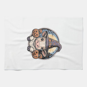 Cute Halloween Calf Witch Hat Vintage Engraving De Tea Towel