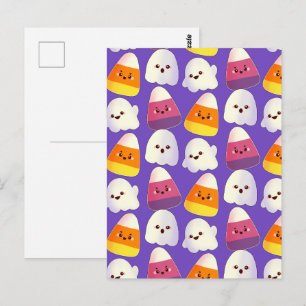 Cute Halloween Candy And Ghost Pattern Postcard