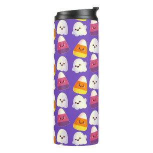 Cute Halloween Candy And Ghost Pattern Thermal Tumbler