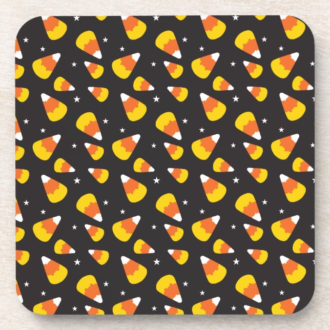 Cute Halloween candy corn on black pattern Coaster (Front)