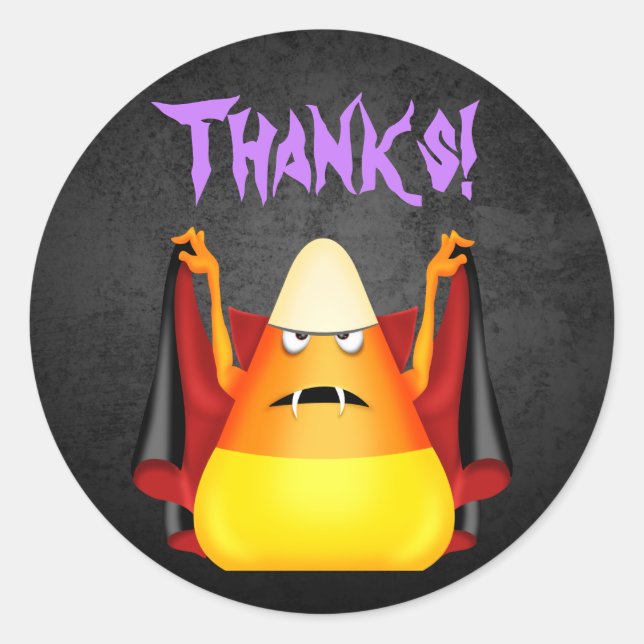 Cute Halloween Candy Corn Thanks! Thank You Classic Round Sticker (Front)