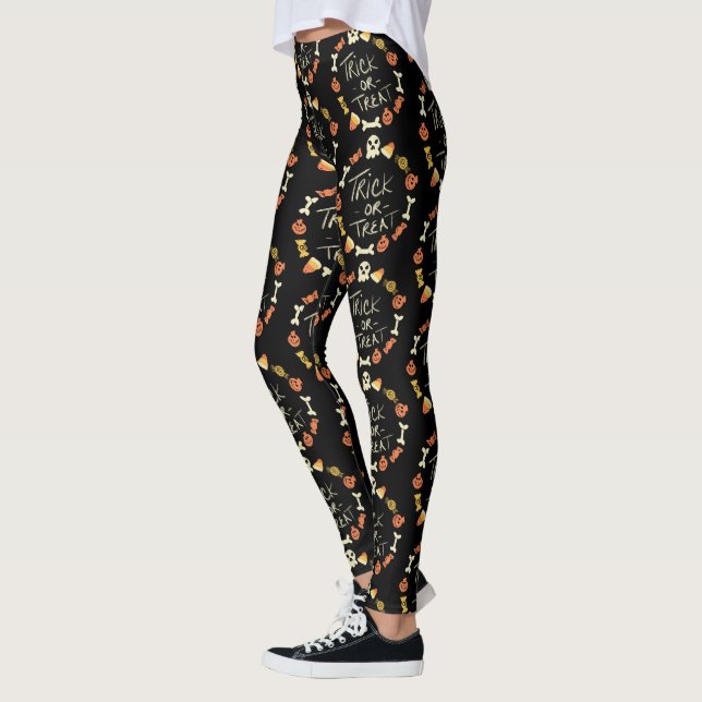 Cute Halloween Candy Doodle Wreath Leggings (Left)