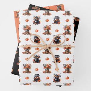Cute Halloween Candy Jars   Pumpkins Fall Pattern Wrapping Paper Sheet